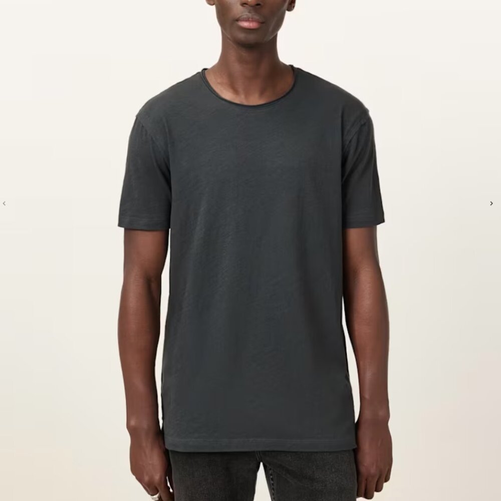 All Saints Figure Crew Neck Raw Edge T-Shirt - Large, Jet Black